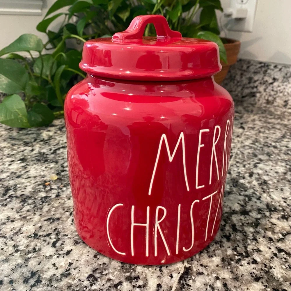 Merry Christmas Rae Dunn Red Cookie Jar